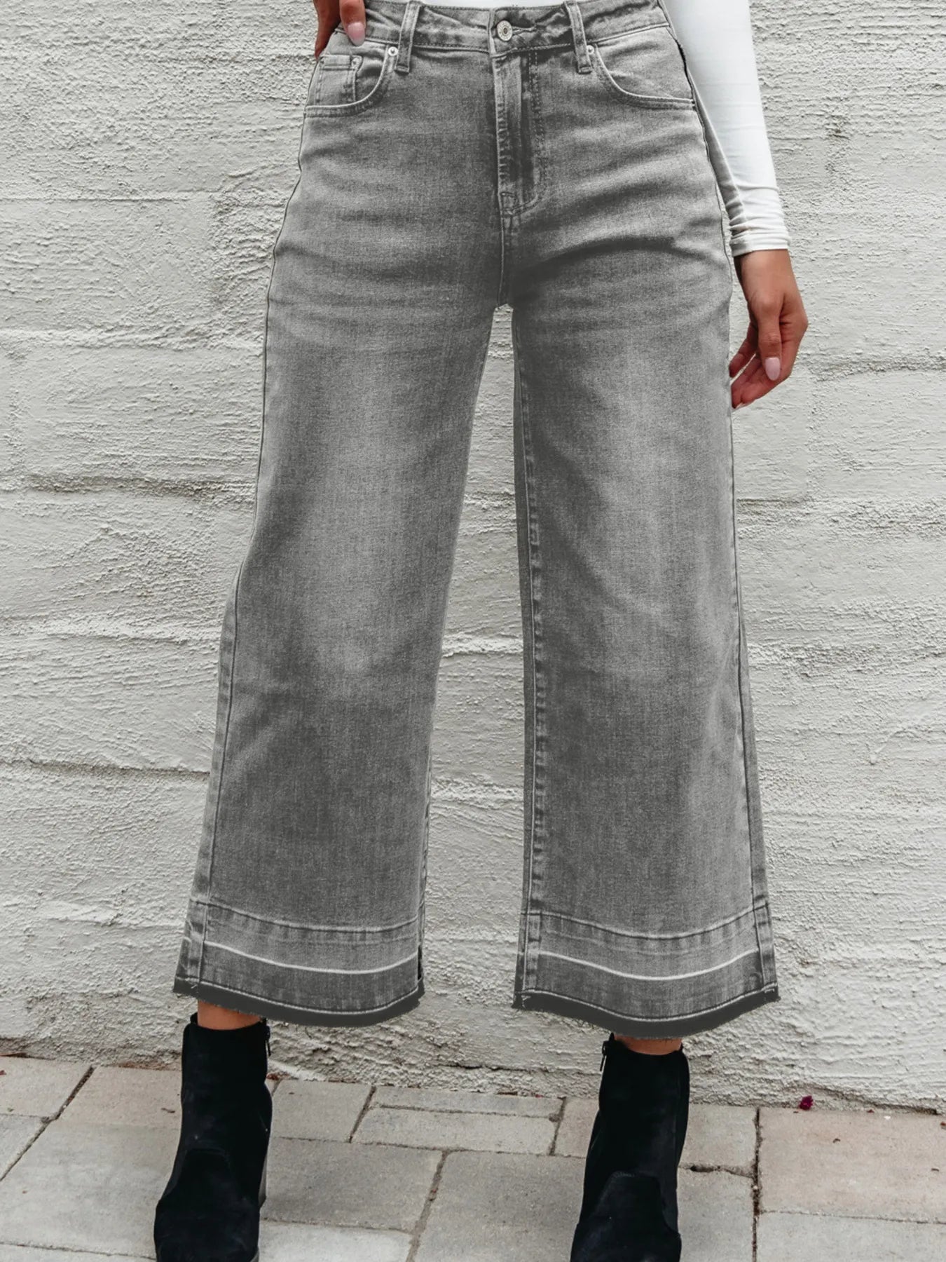 High Waist Wide Leg Washed Jeans 