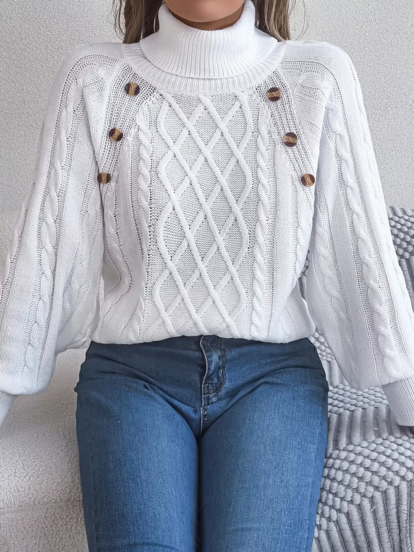 Cable Knit Turtleneck Long Sleeve Sweater 