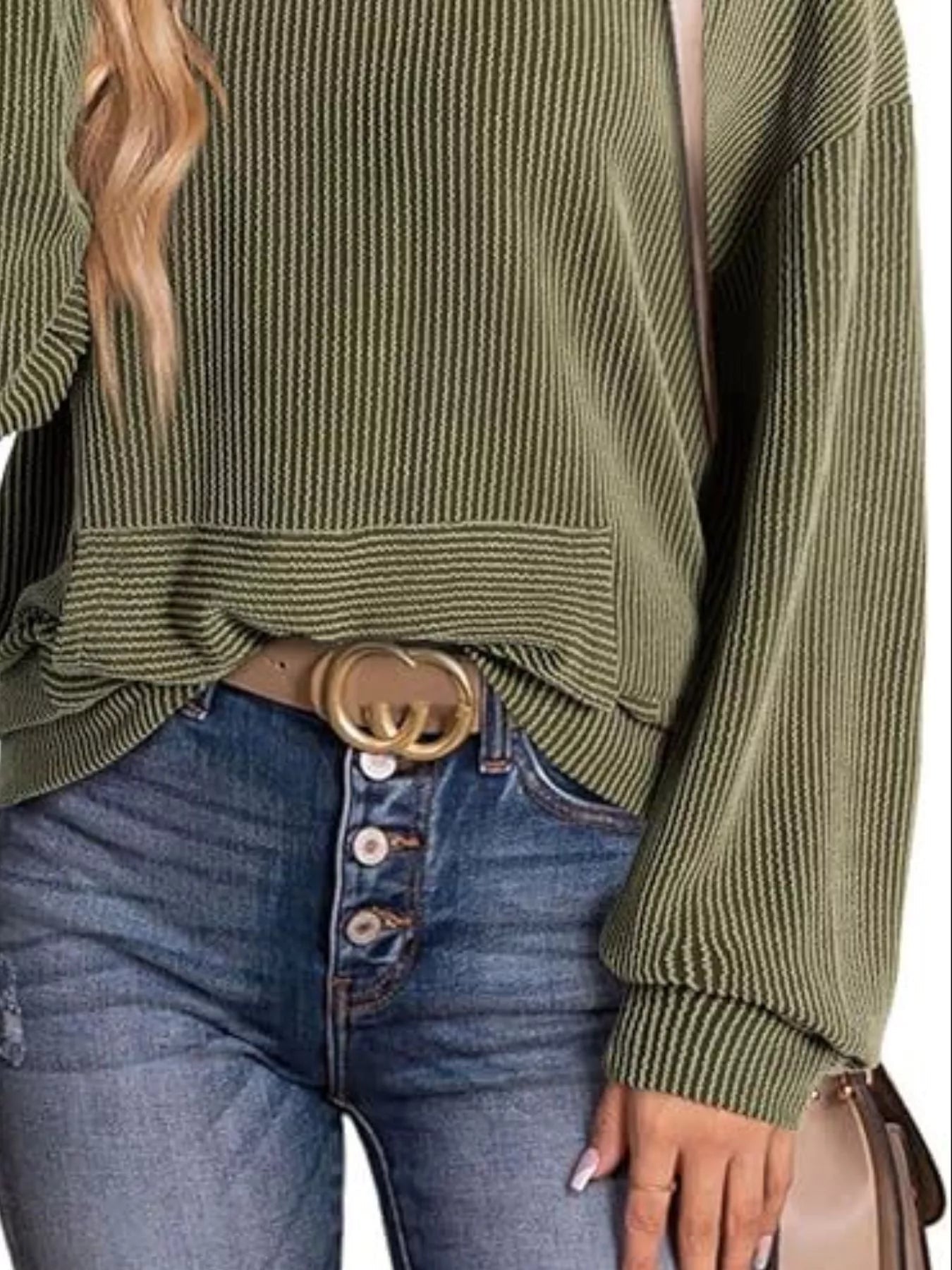 Ribbed Oversized Hoodie Sweatshirt with Pocket 