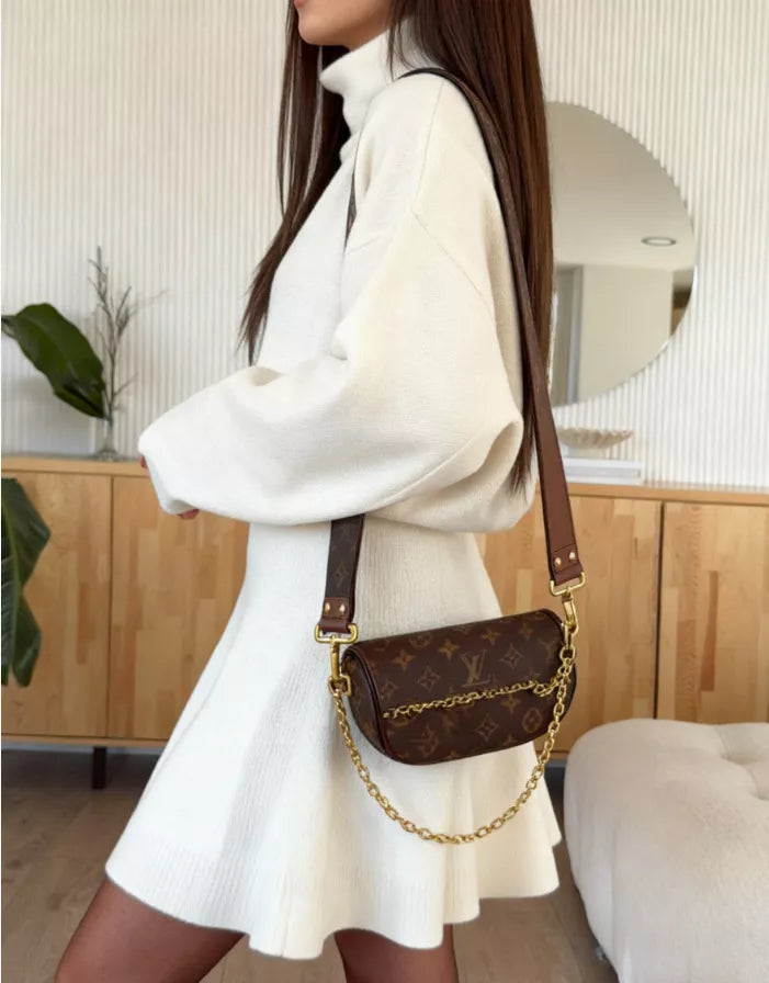 Turtleneck Dropped Shoulder Sweater and Skirt Set 