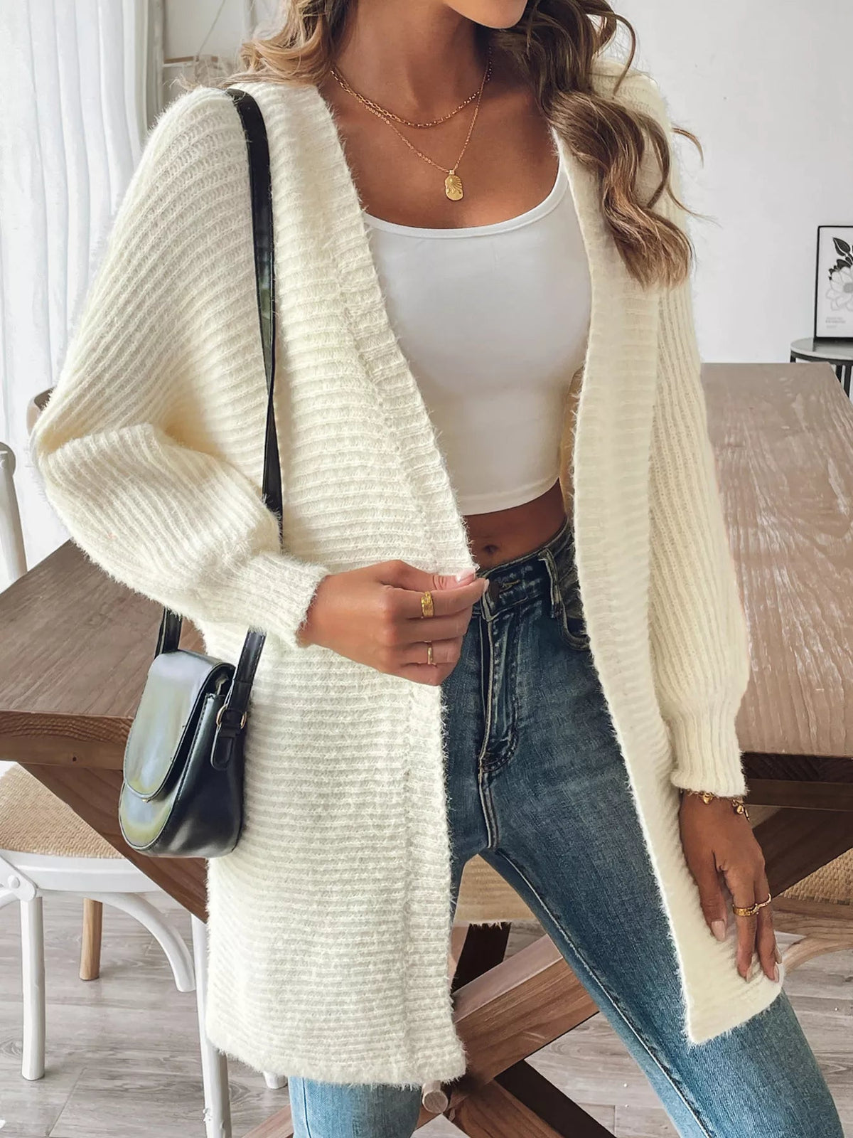 Open Front Drop Shoulder Cardigan 
