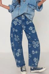 Flower Print Wide Leg Jeans 