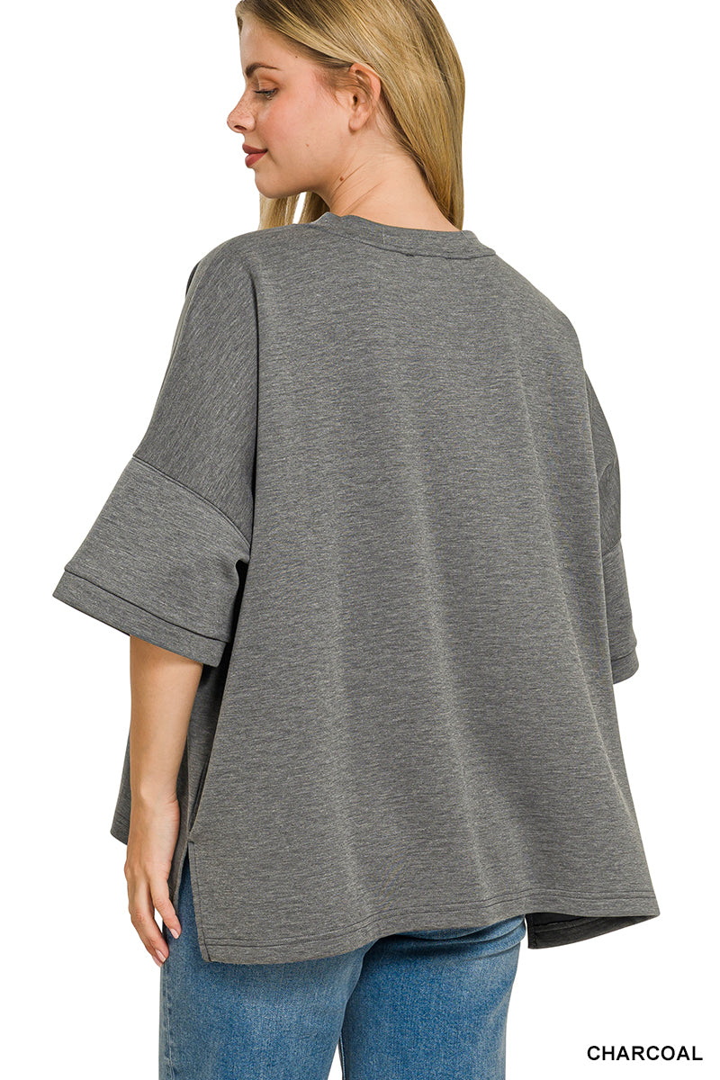 Zenana Full Size Scuba Round Neck Top With Side Slits Plus Size 