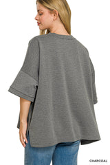 Zenana Full Size Scuba Round Neck Top With Side Slits Plus Size 