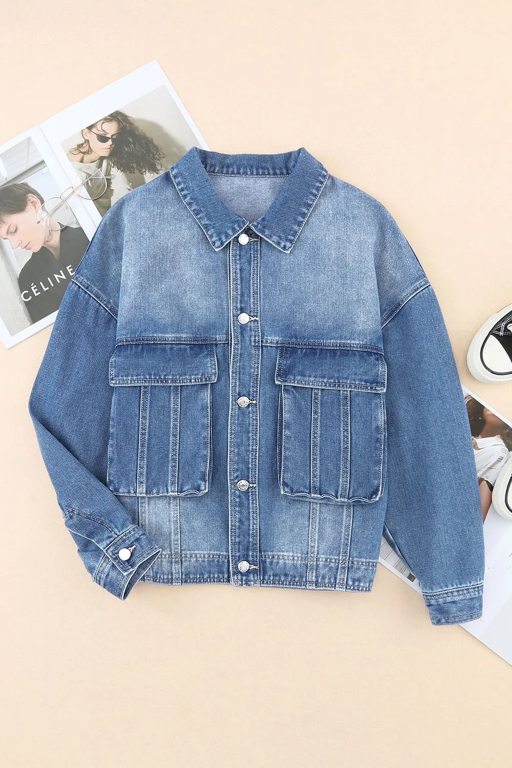 Collared Neck Button Up Denim Jacket 