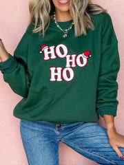 Embroidered Letter Christmas Round Neck Sweatshirt 