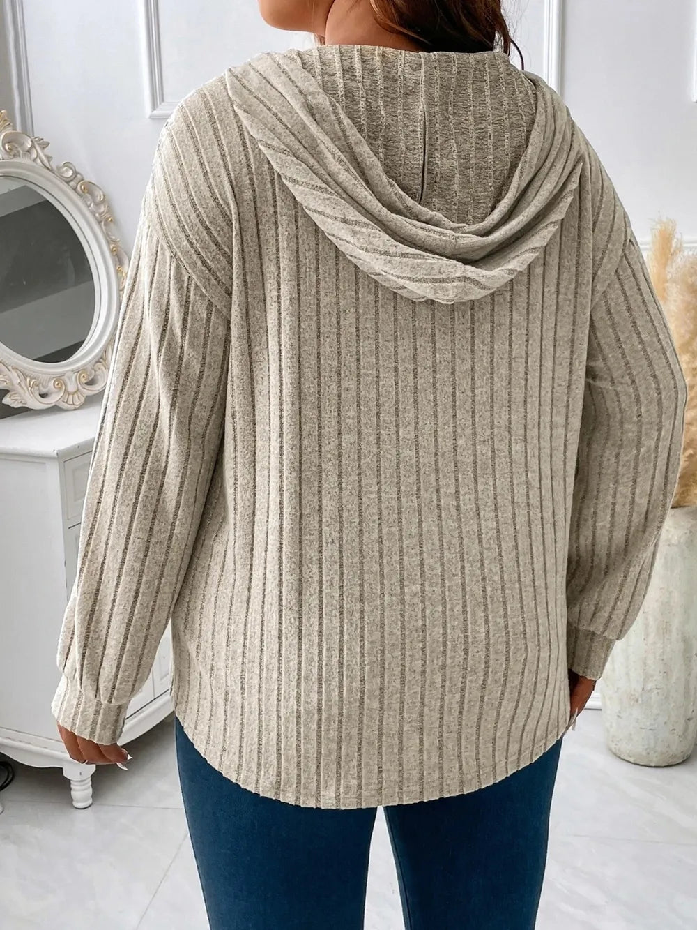 Plus Size Drawstring Dropped Shoulder Hooded T-Shirt 