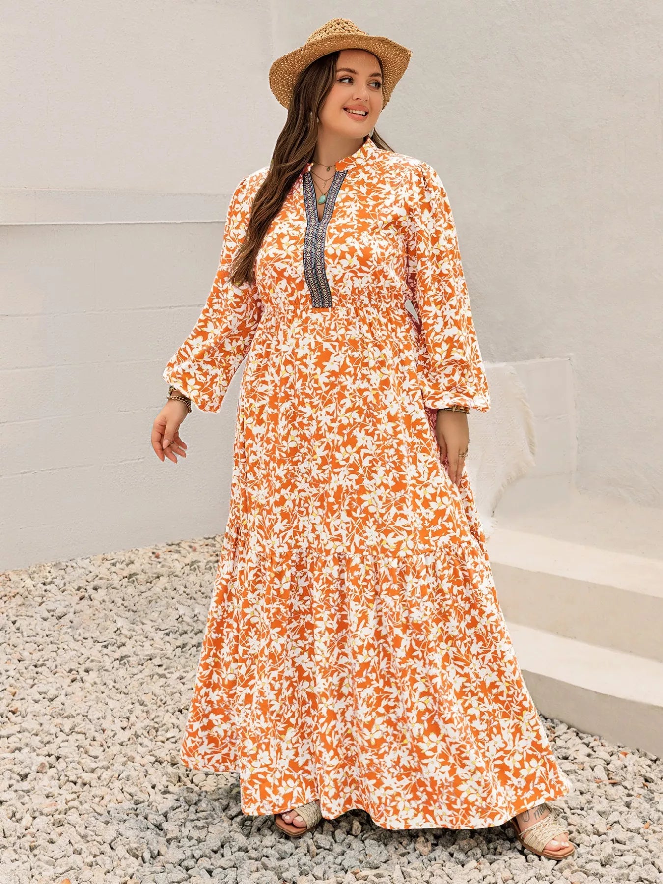 Plus Size Boho Floral Print Maxi Dress 
