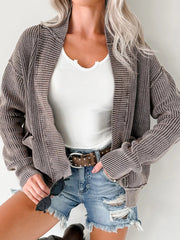 Mineral Wash Exposed Seam Patchwork Knit Open Sweater Cardigan 