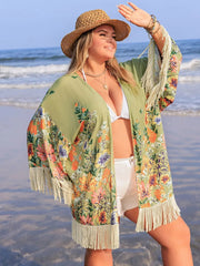 Plus Size Fringe Open Front Cover-Up 