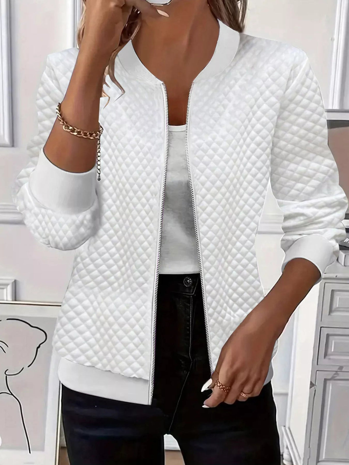 Textured Zip Up Long Sleeve Jacket 