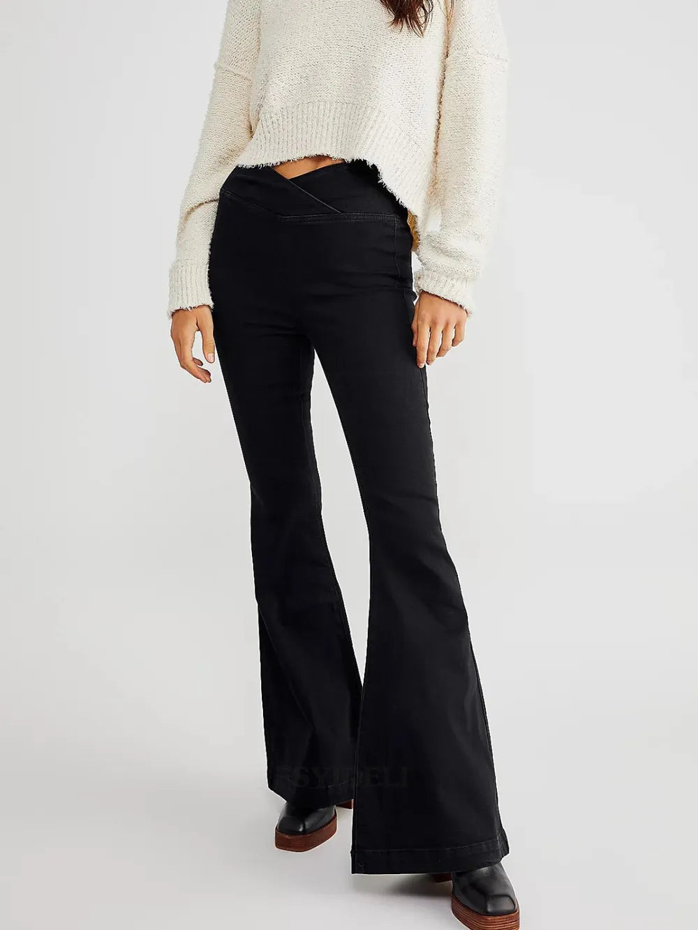 Asymmetric Waist Flare Jeans 