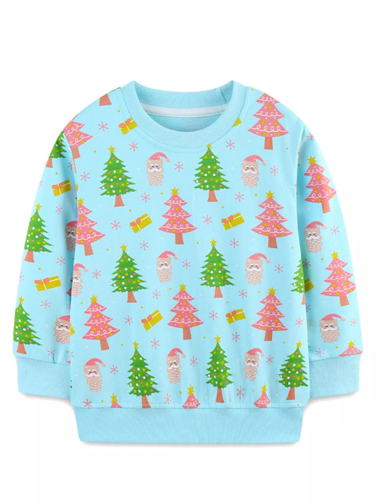 Children's Christmas Tree & Santa Print Crew Neck Sweatshirt 