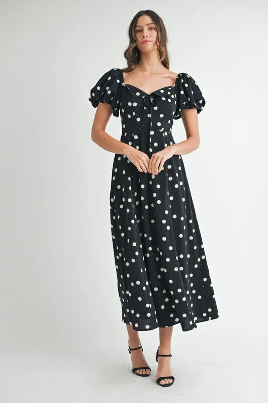 MABLE Polka Dot Puff Sleeve Midi Dress 