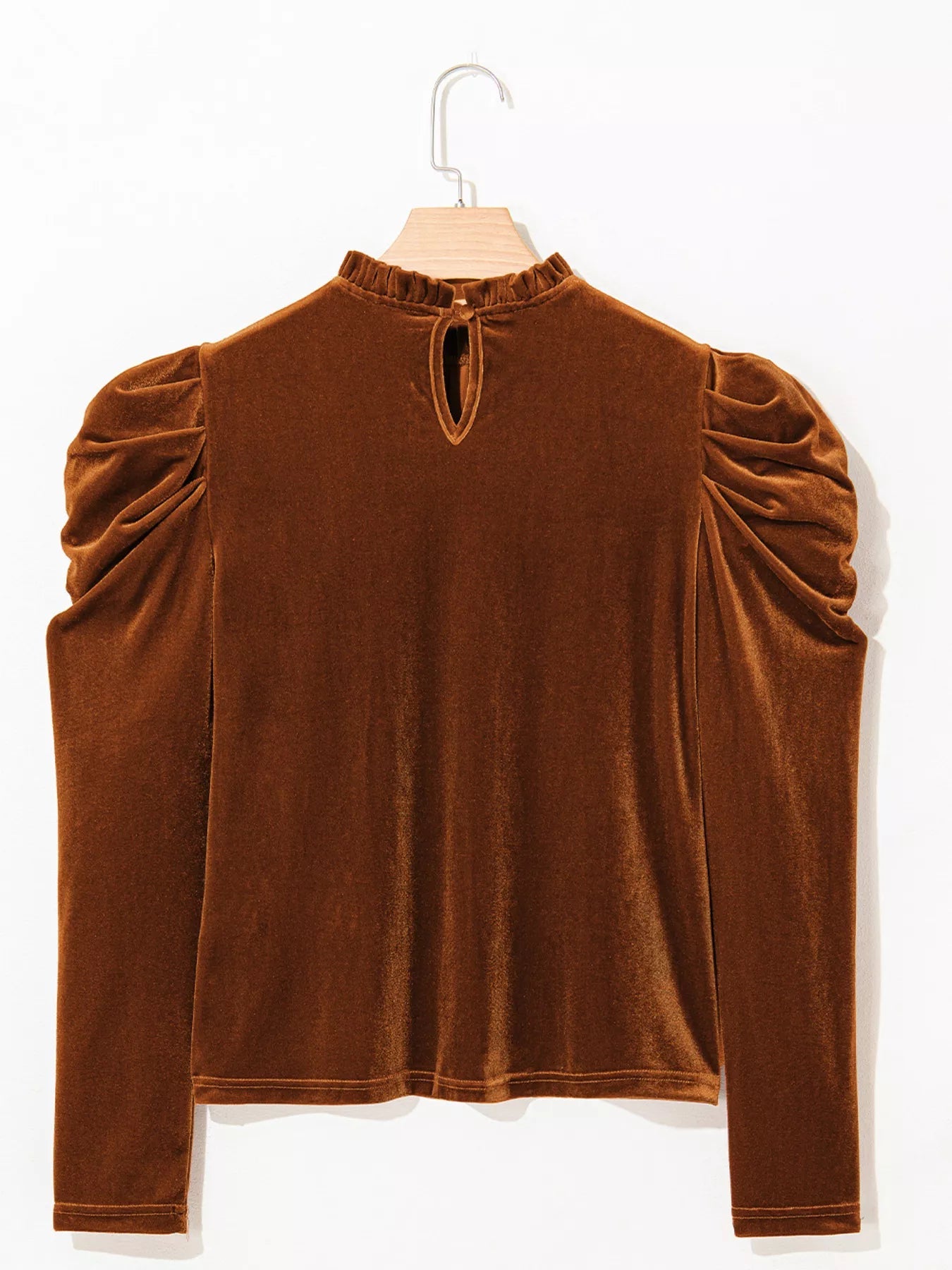 Velvet Mock Neck Long Sleeve Blouse 