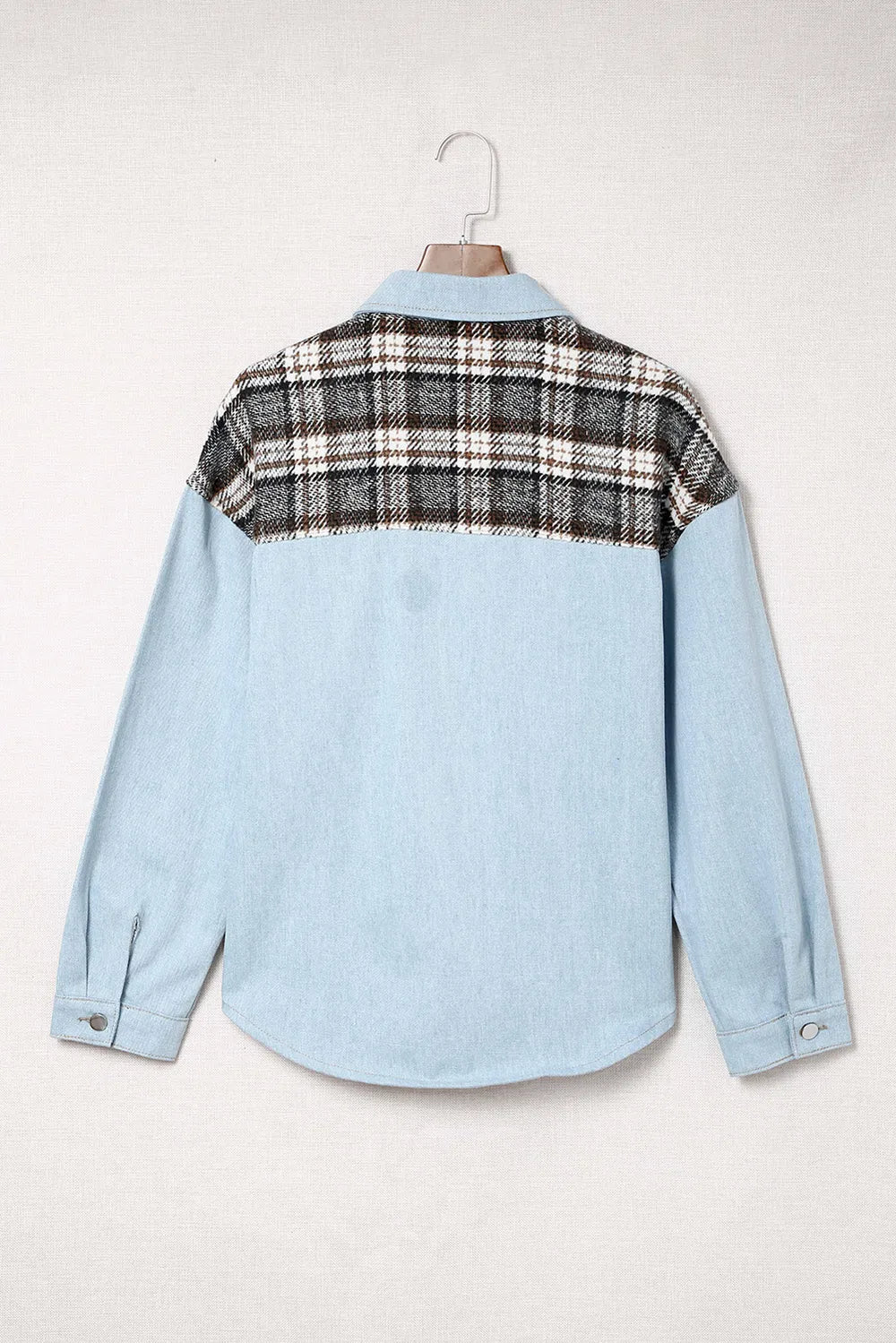 Plaid Pocketed Button Up Denim Jacket 