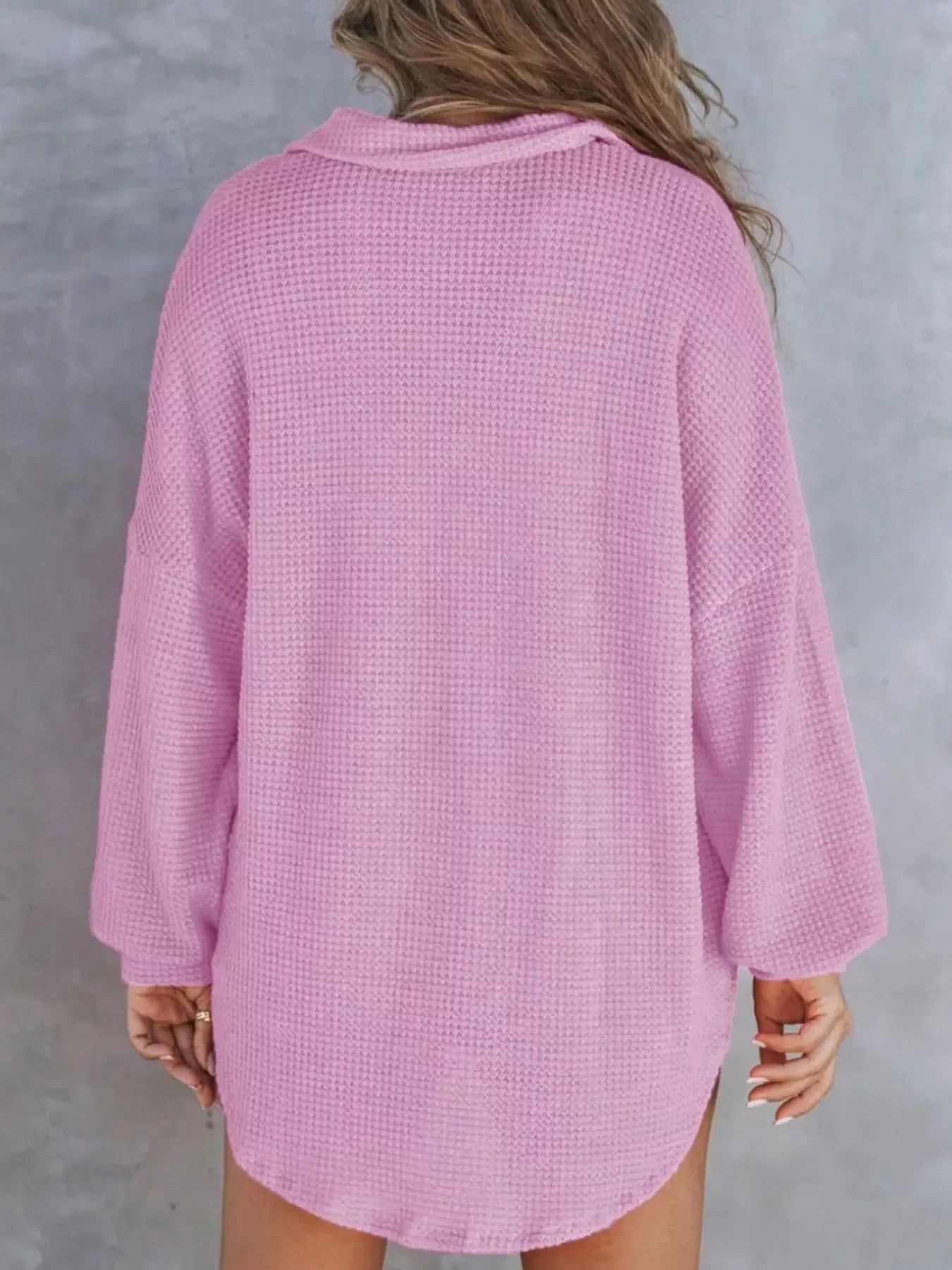 Casual Waffle Knit Button Detail Blouse 