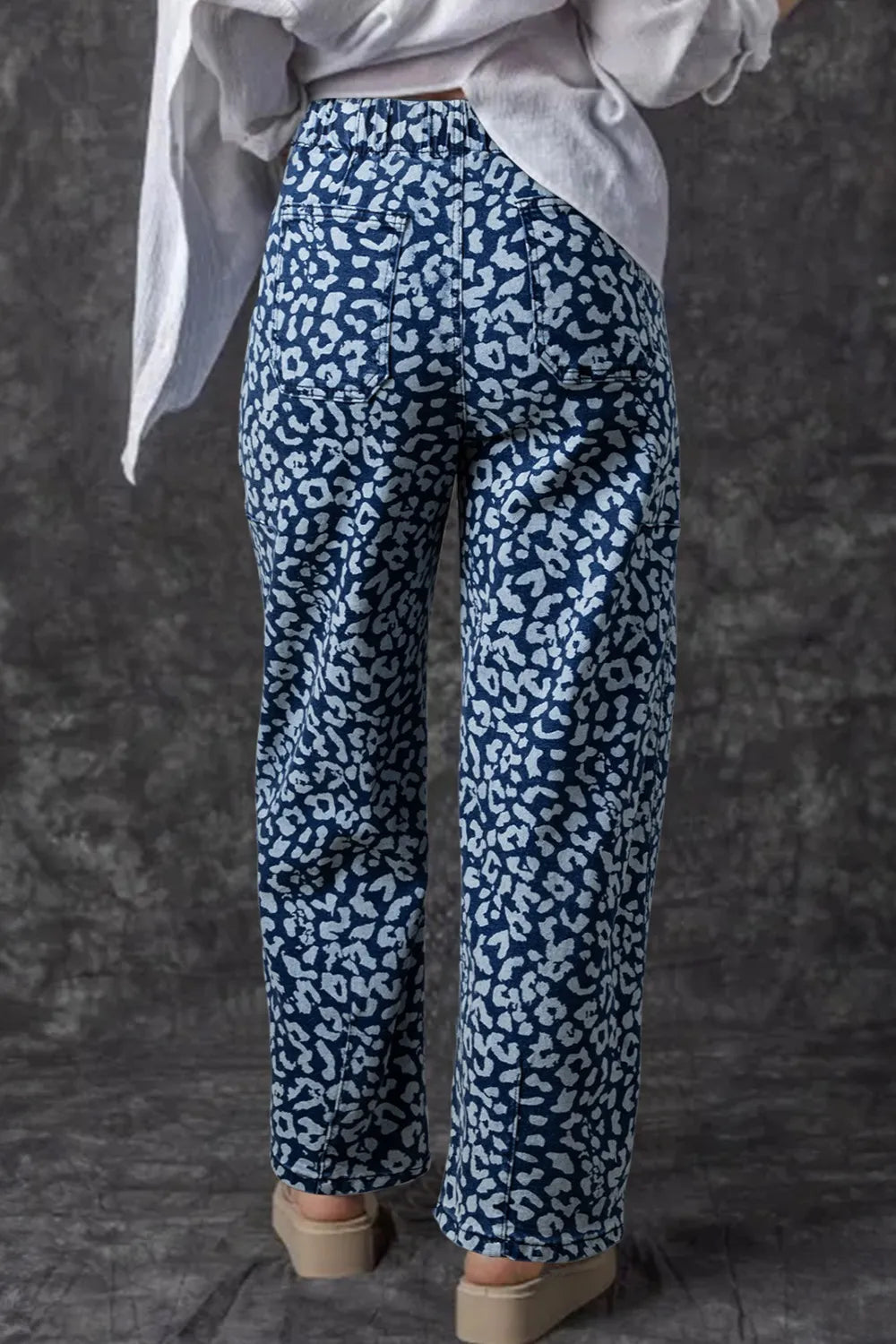 Leopard Print Wide Leg Jeans 