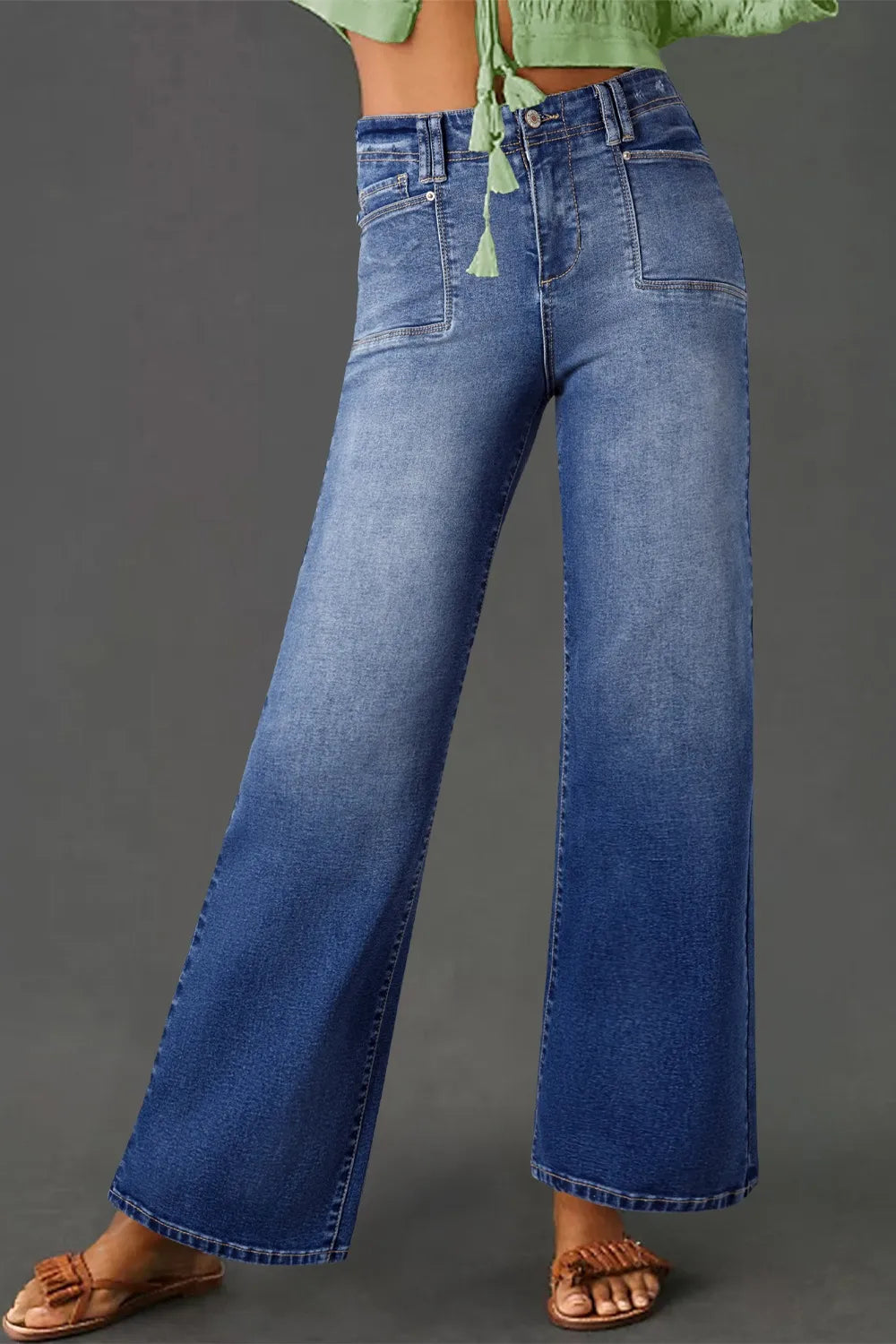 High-Waisted Wide-Leg Vintage Wash Jeans 