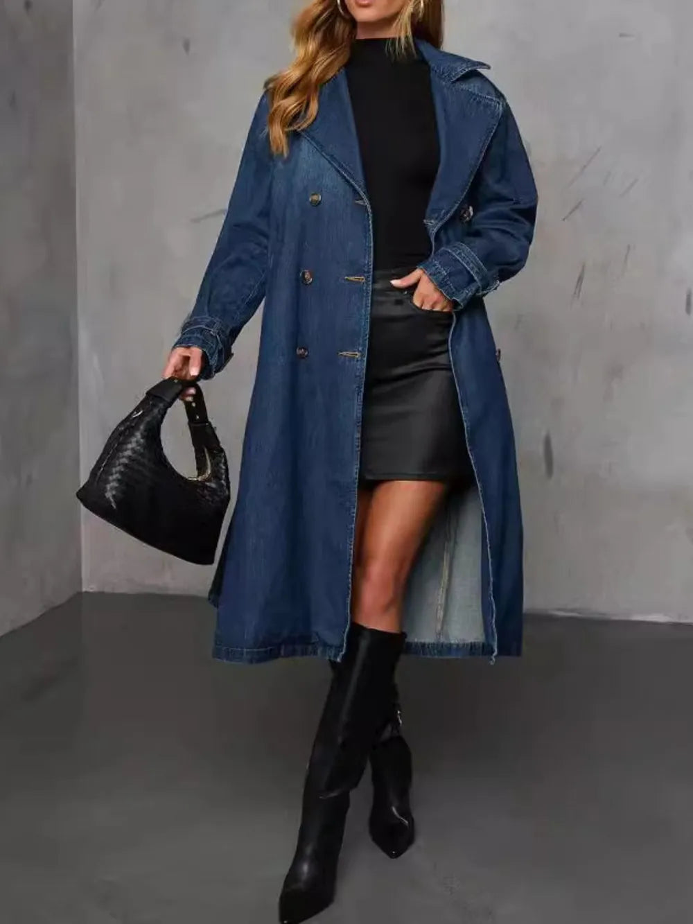 Button Up Long Sleeve Longline Denim Jacket 