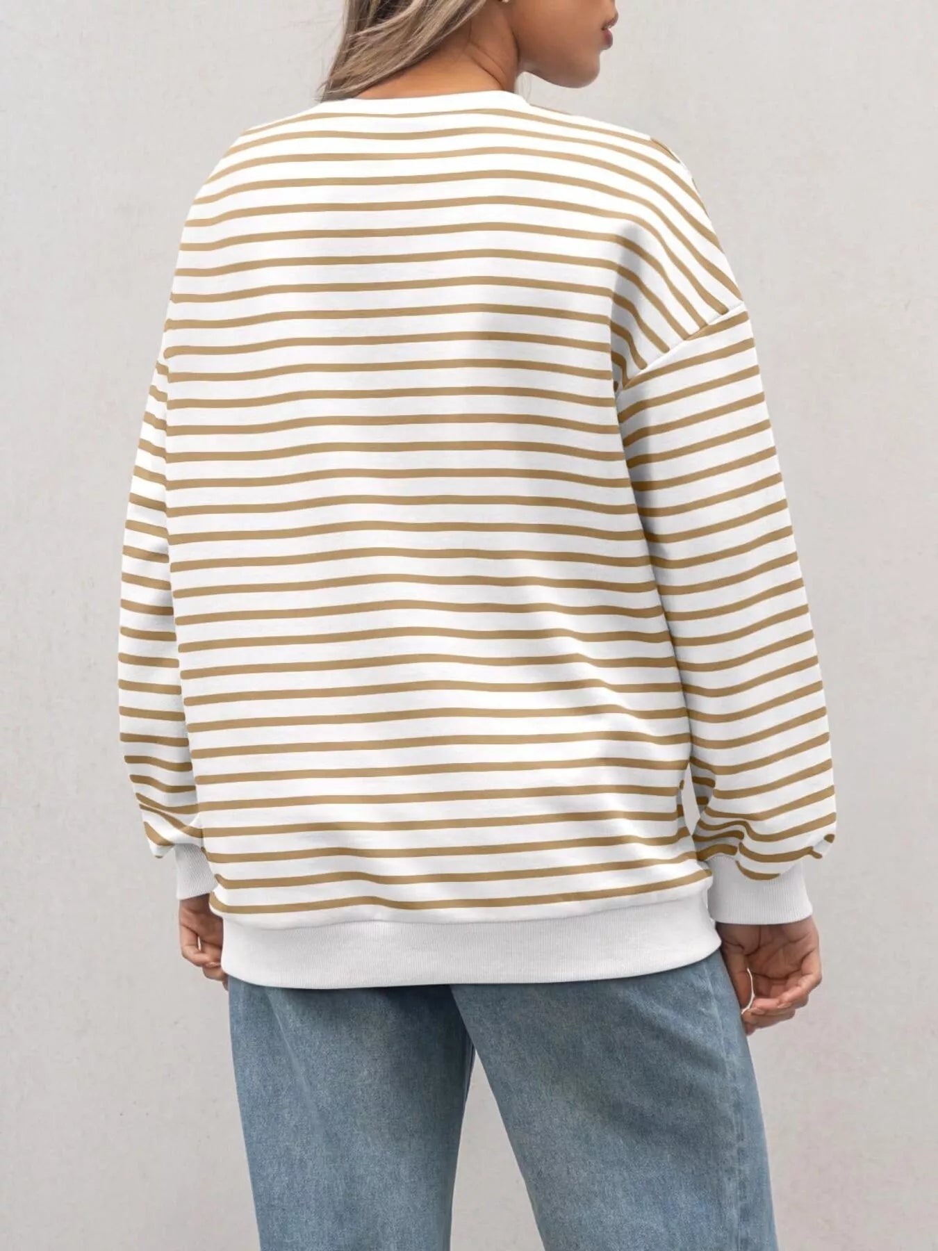 Striped Round Neck Oversized Casual Sweatshirt 
