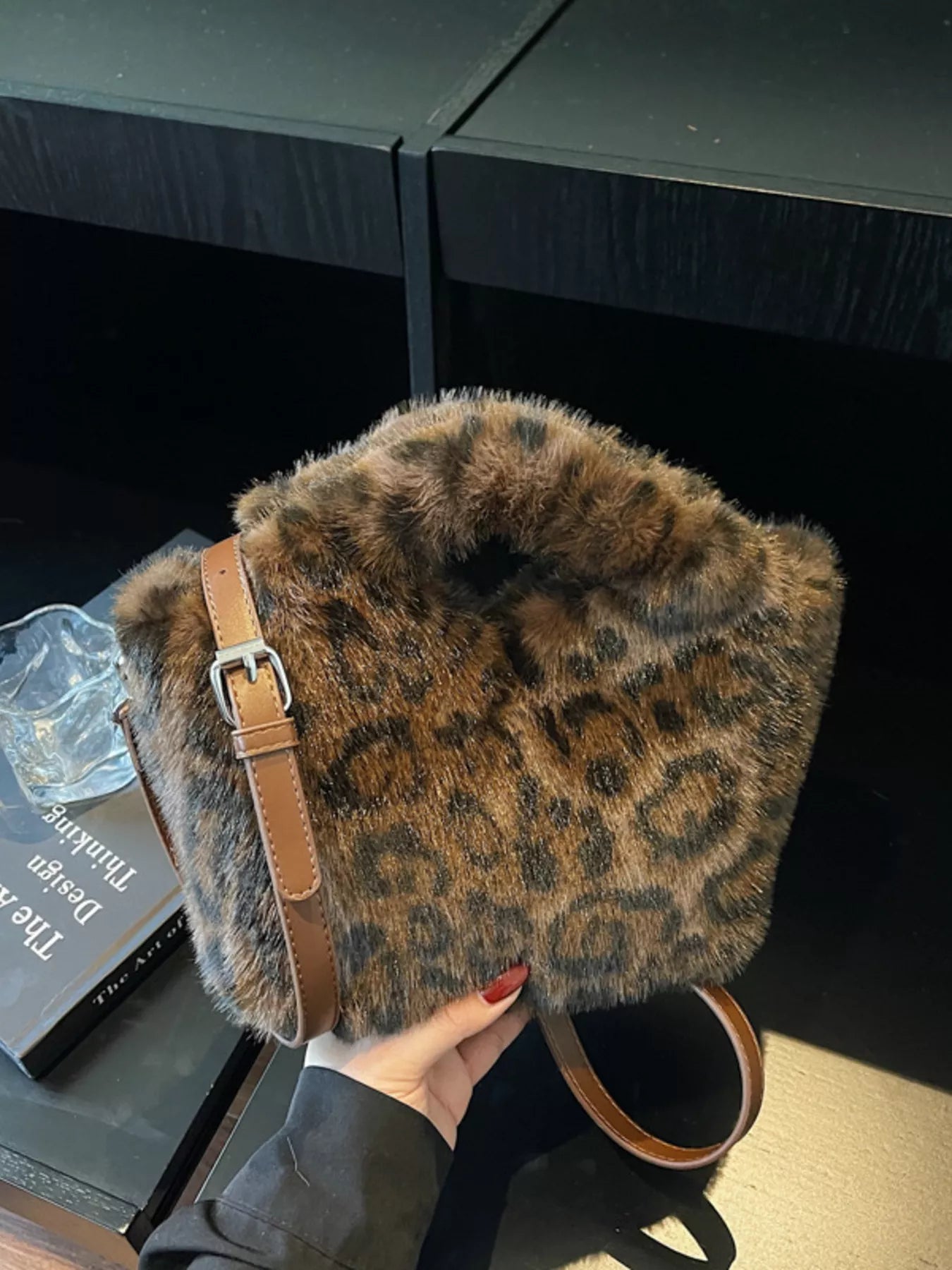 Leopard Plush Crossbody Bag 