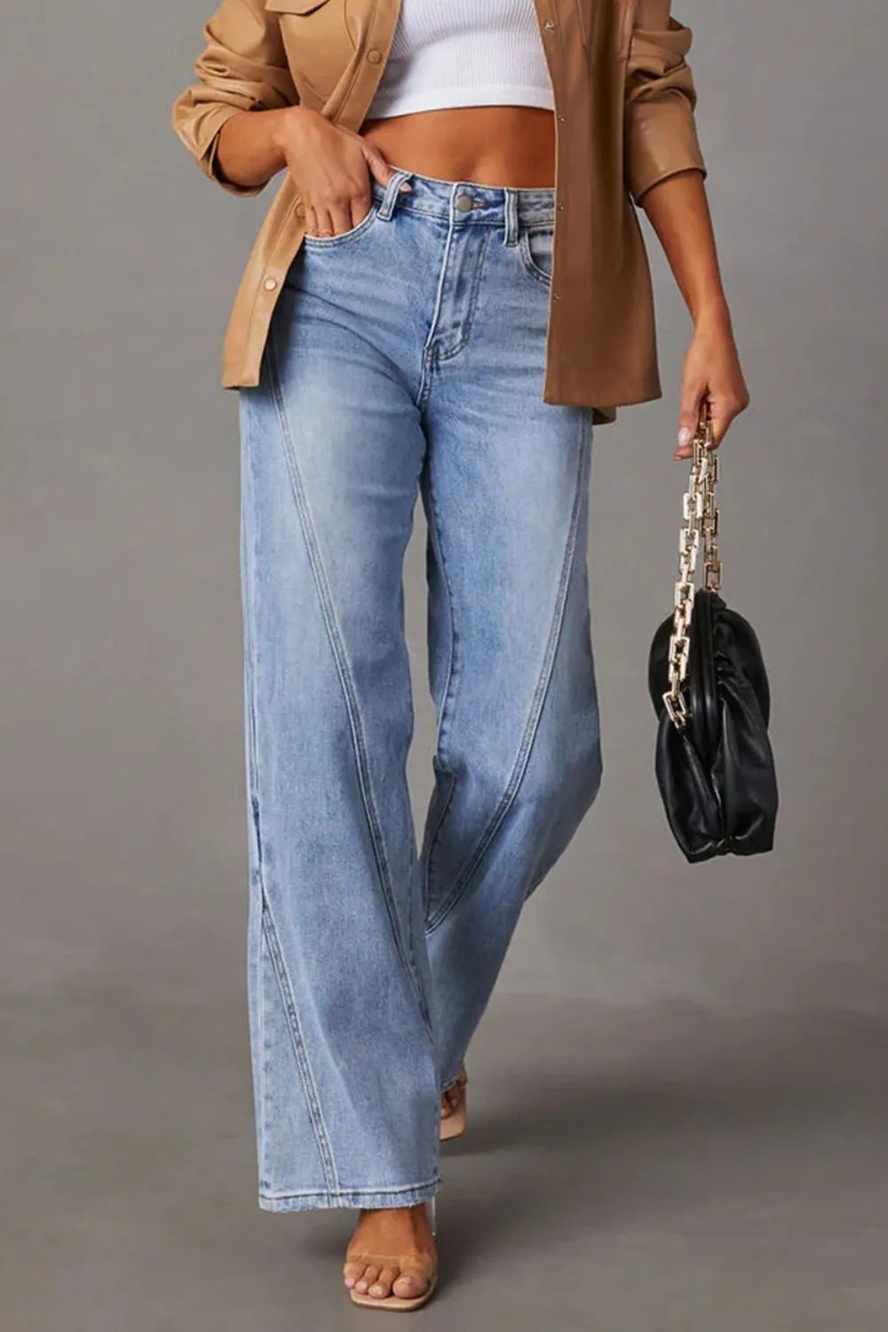 High Waist Straight Jeans with Pockets 