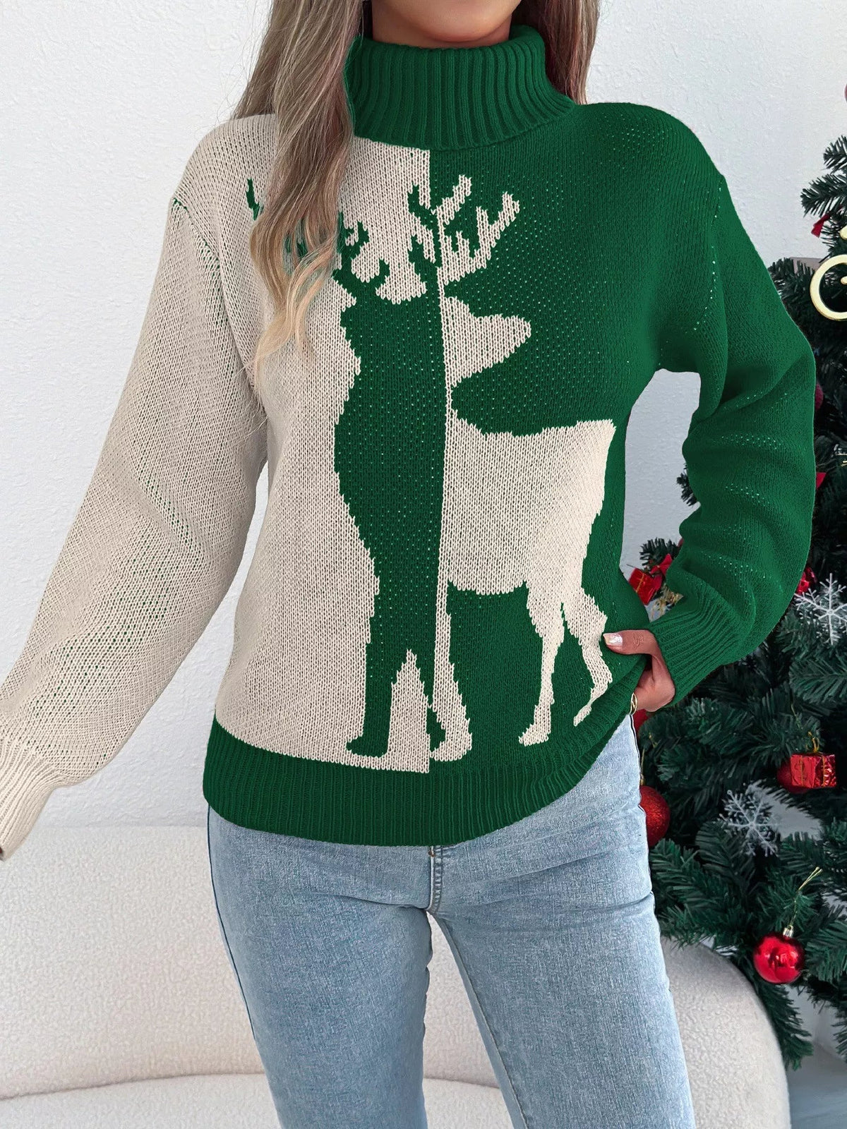 Christmas Reindeer Turtleneck Sweater 