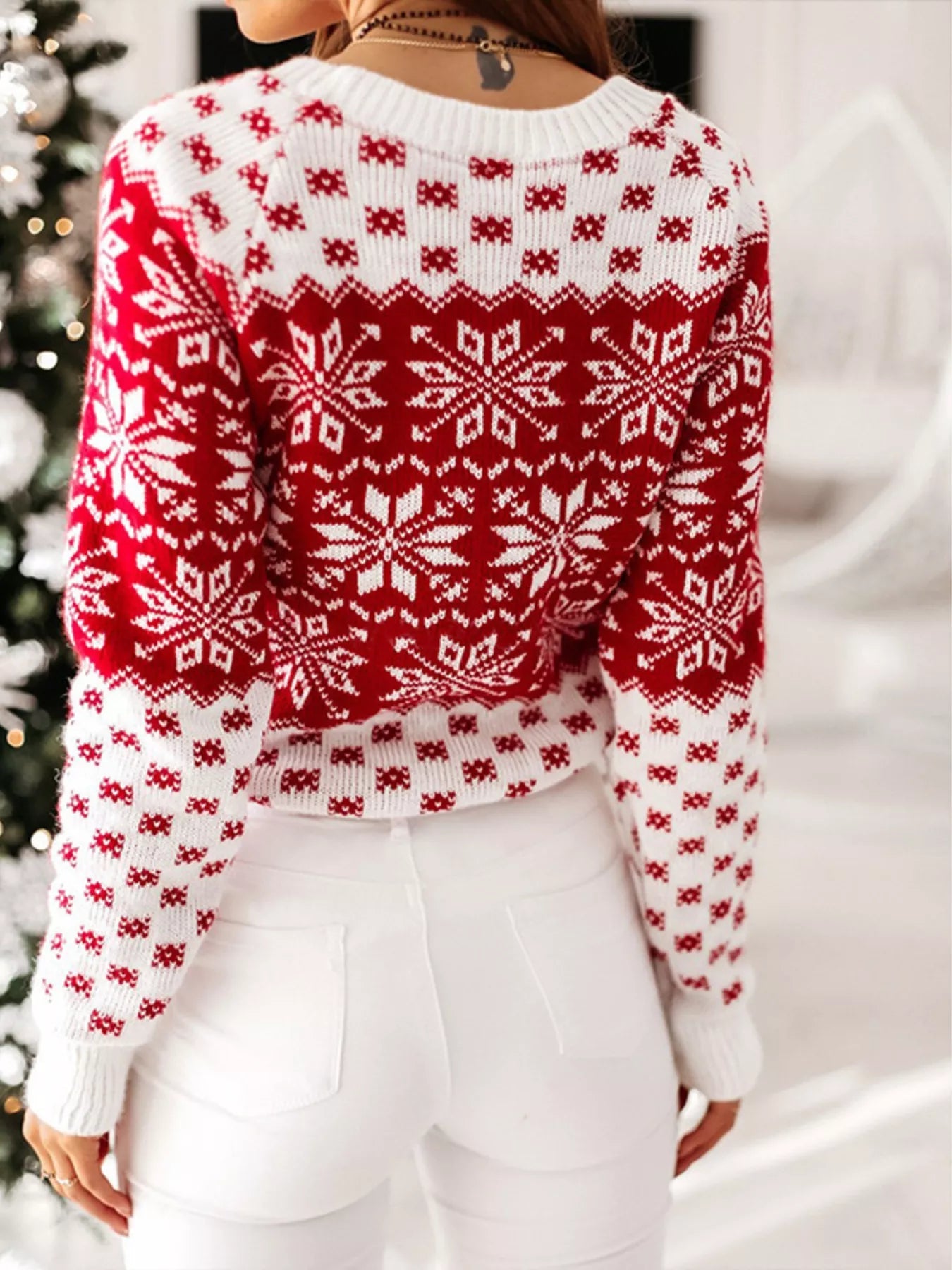 Snowflake Pattern Long Sleeve Sweater 