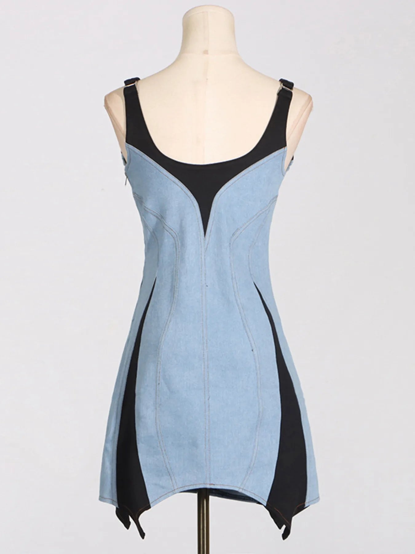 Contrast Adjustable Strap Denim Dress 