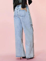Studded Star Straight Jeans with Pockets 