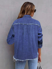 Pocketed Collared Neck Long Sleeve Denim Shirt 