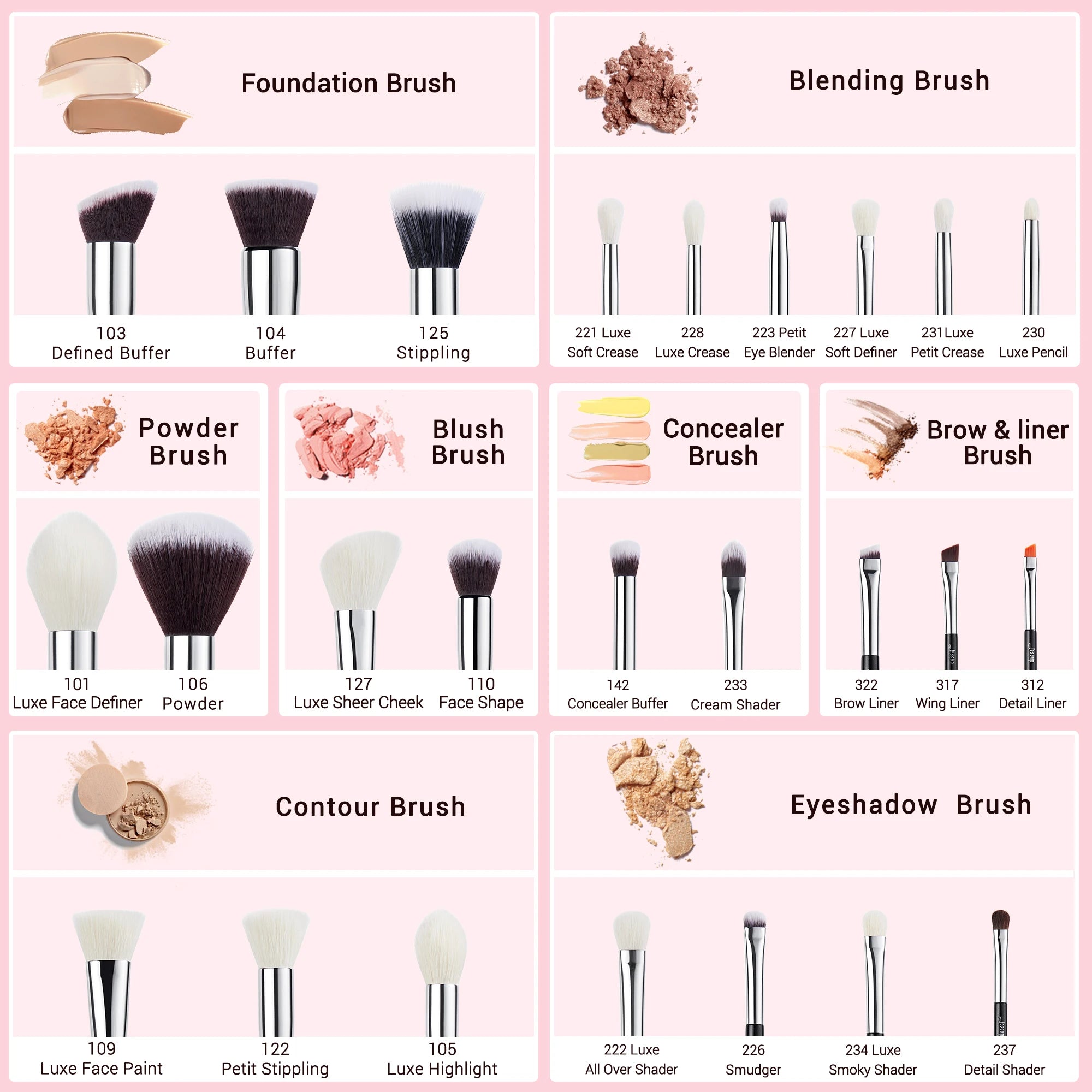 Jessup Makeup Brushes 15-25pcs Make Up Brush Set Professional Natural Synthetic Foundation Powder Contour Blending Eyeshadow