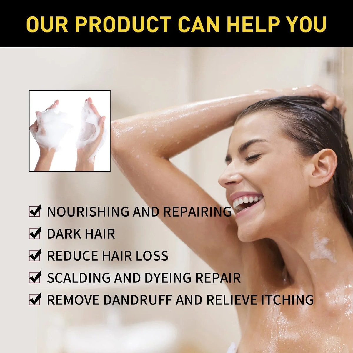 EELHOE Black Hair Dye Shampoo 3 in 1 Growth Clean Hair Darkening Deep Nourishing Black Hair Dye Shampoo Natural Organic Herbal dylinoshop