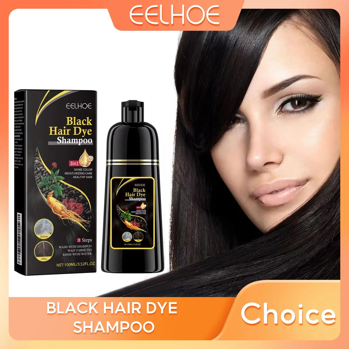EELHOE Black Hair Dye Shampoo 3 in 1 Growth Clean Hair Darkening Deep Nourishing Black Hair Dye Shampoo Natural Organic Herbal dylinoshop