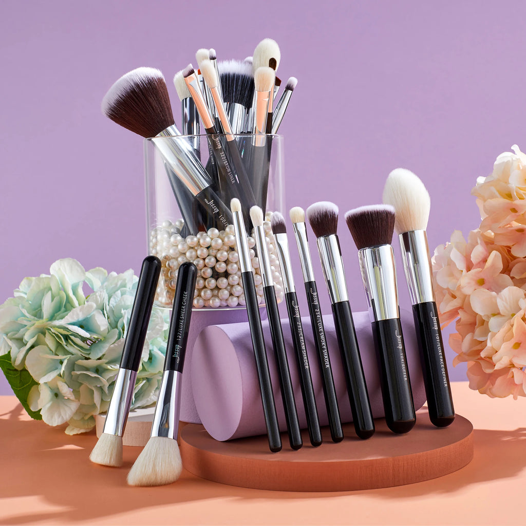 Jessup Makeup Brushes 15-25pcs Make Up Brush Set Professional Natural Synthetic Foundation Powder Contour Blending Eyeshadow