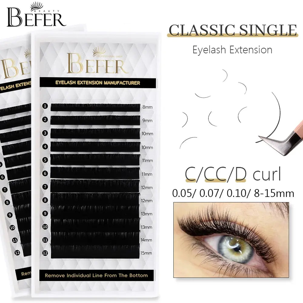 Befer 12 Rows Individual Eyelash Extension C/CC/D Curl Matte Black Classical Lashes Natural Soft Makeup Lash Wholesale Supplies dylinoshop