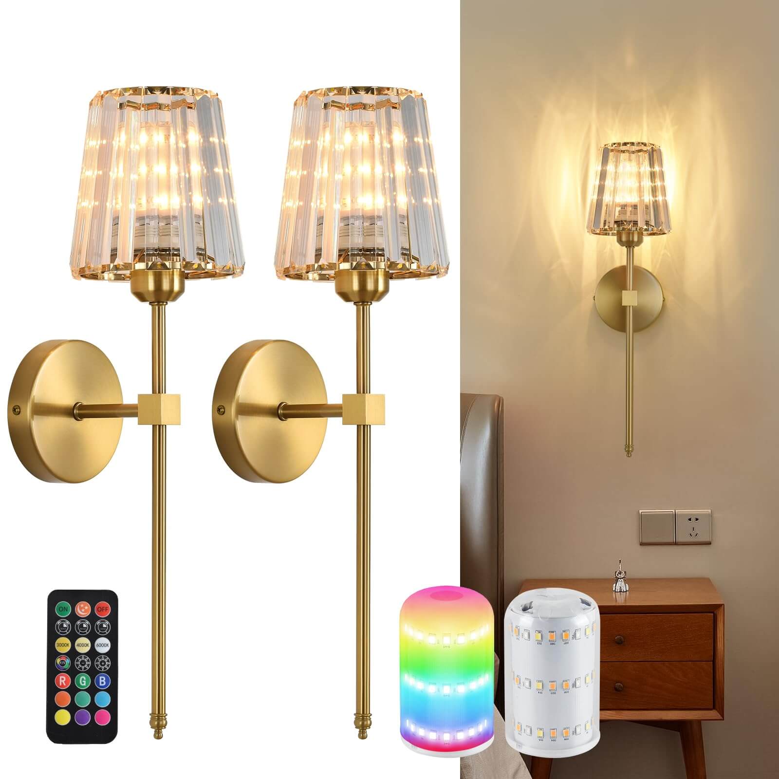 Crisma Wall Sconce | Wireless, USB Rechargeable, Crystal Shade 