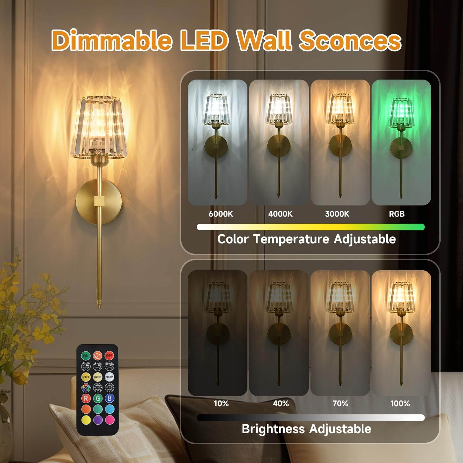 Crisma Wall Sconce | Wireless, USB Rechargeable, Dimmable RGB 
