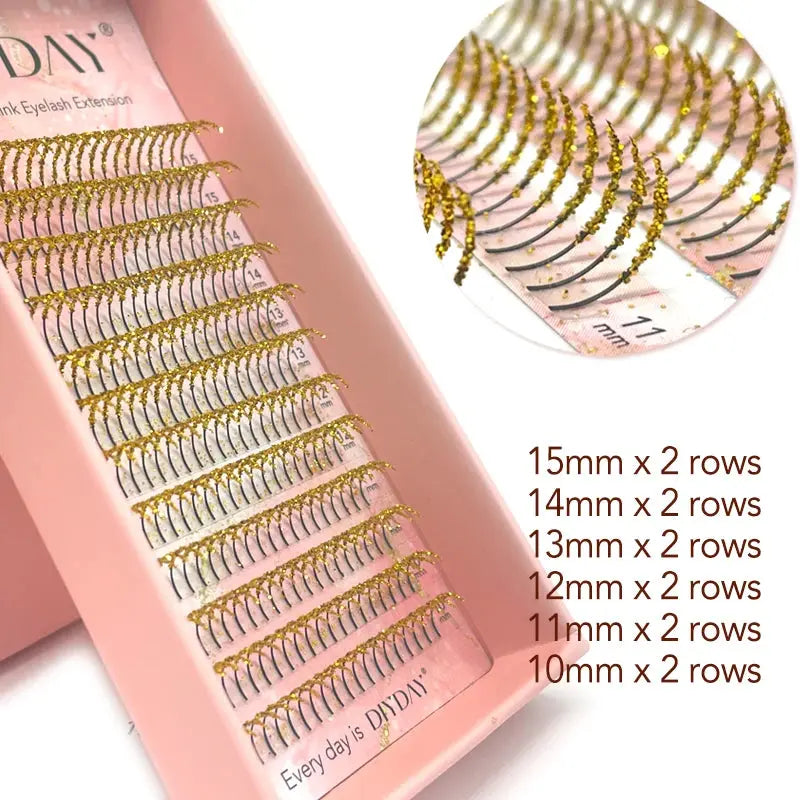 DIYDAY Glitter Eyelash Extensions, Gold & Silver Premade Fans dylinoshop