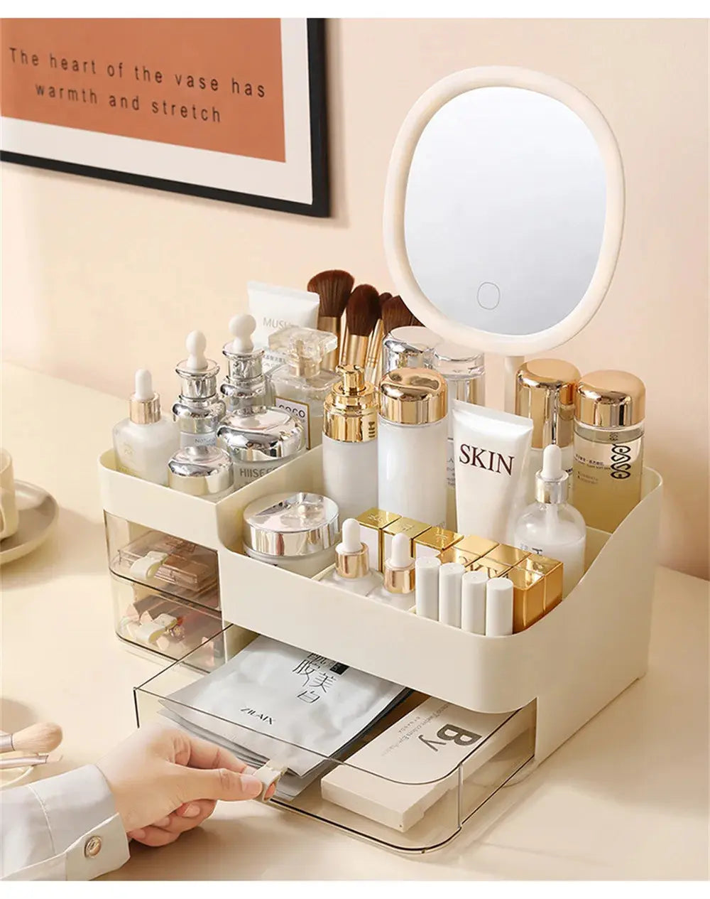 Drawer-Style Cosmetic Organizer with Mirror dylinoshop