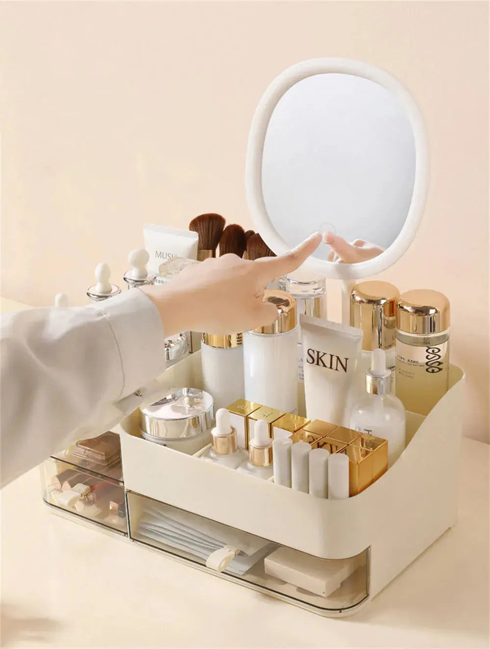 Drawer-Style Cosmetic Organizer with Mirror dylinoshop