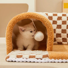2-in-1 Funny Plush Plaid Cat Tunnel Cat Bed 🐾 