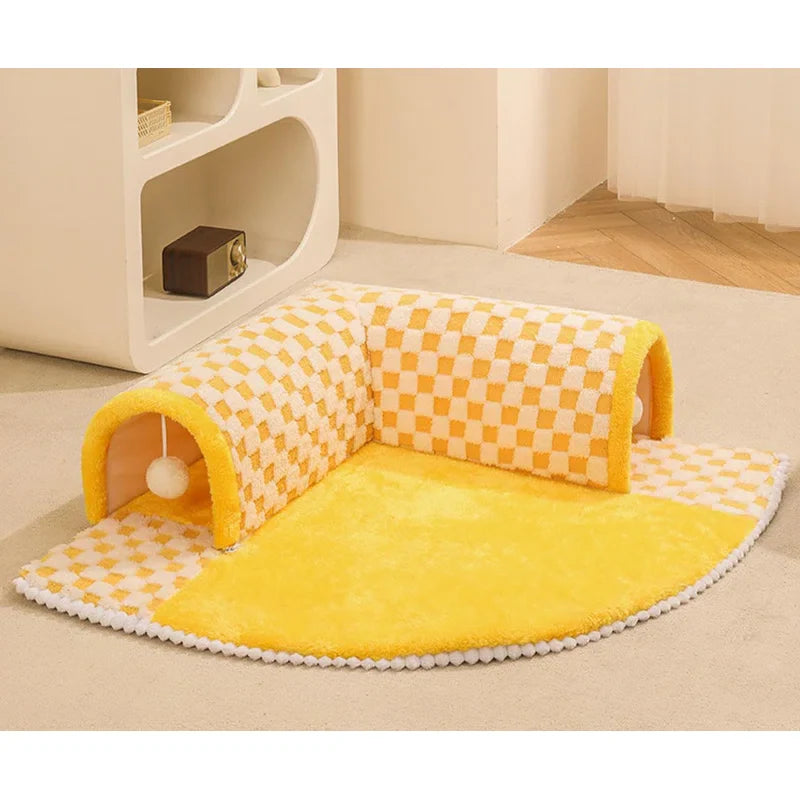 2-in-1 Funny Plush Plaid Cat Tunnel Cat Bed 🐾 