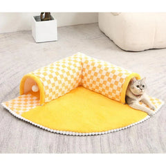 2-in-1 Funny Plush Plaid Cat Tunnel Cat Bed 🐾 