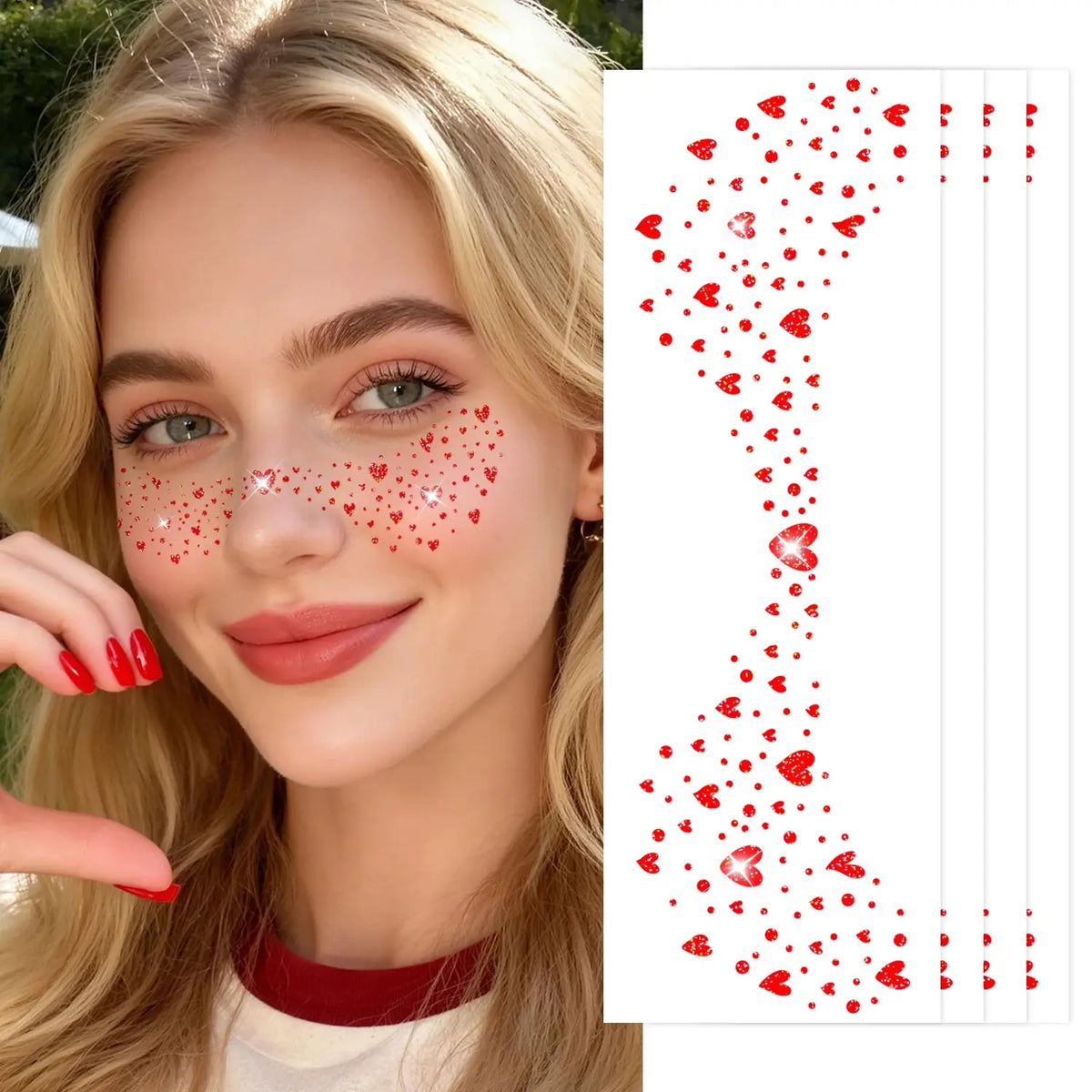 Glitter Heart Face Stickers, Waterproof Temporary Tattoo Spots (4 Sheets) dylinoshop