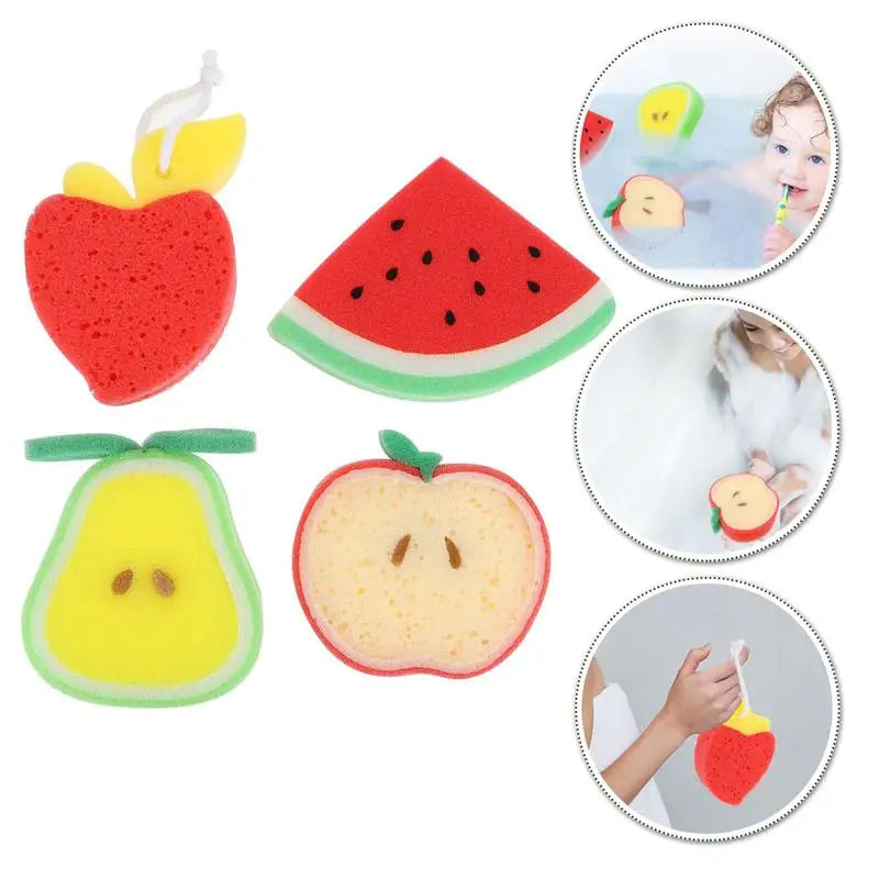 4pcs Soft Fruit Shaped Back Scrubber Shower Sponge Body Cleaning Balls Bath Kids Children Shower Balls(Random Patterns)