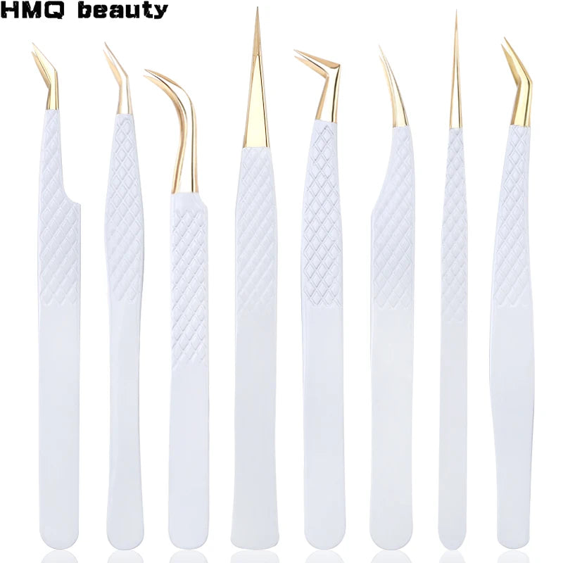 1PC White-Gold Anti-Static Stainless Steel Precision Tweezers for Eyelash Extension Eyebrow Beauty Makeup Tool Set