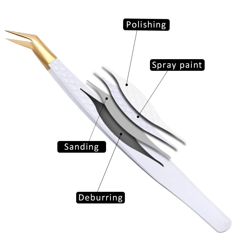 1PC White-Gold Anti-Static Stainless Steel Precision Tweezers for Eyelash Extension Eyebrow Beauty Makeup Tool Set
