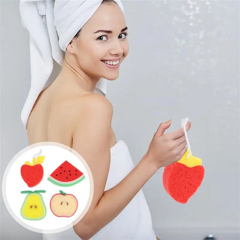 4pcs Soft Fruit Shaped Back Scrubber Shower Sponge Body Cleaning Balls Bath Kids Children Shower Balls(Random Patterns)